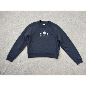 RE/DONE Sweatshirt Womens Small Blue Floral‎ Embroidered Crewneck Shrunken Fit